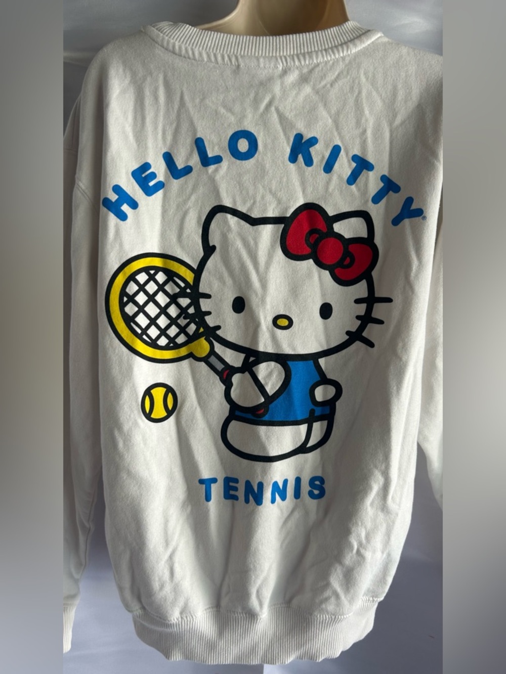 Hello Kitty Tennis Club White Crewneck Sweatshirt Full Back Logo | Size Small